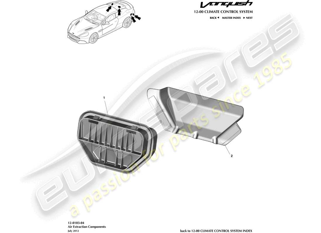 aston martin vanquish (2015) componentes de extracción de aire diagrama de piezas