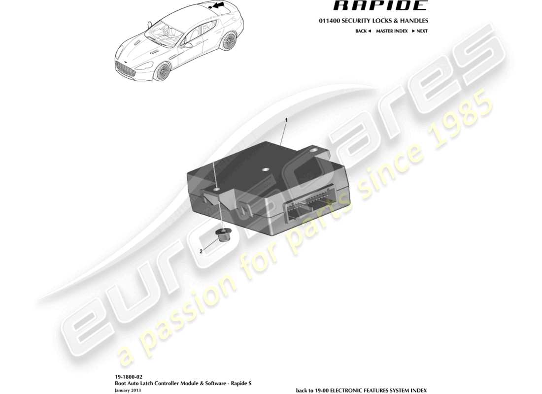 aston martin rapide (2013) diagrama de piezas del controlador de bloqueo de arranque automático
