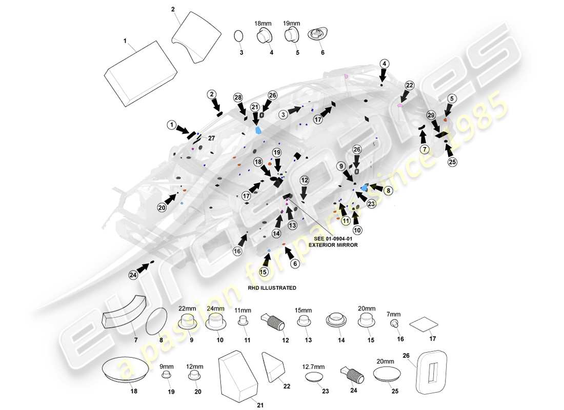 aston martin vanquish (2014) sellado estático diagrama de piezas