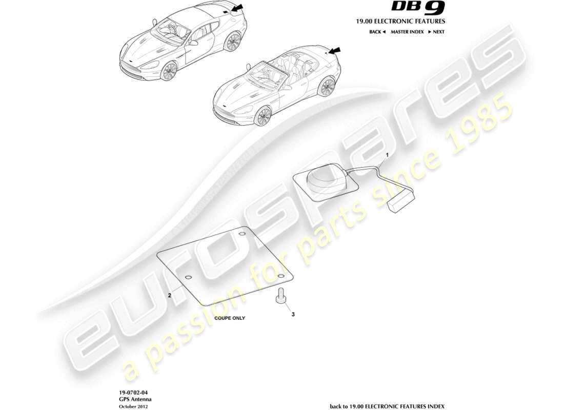 aston martin db9 (2015) diagrama de piezas de la antena gps