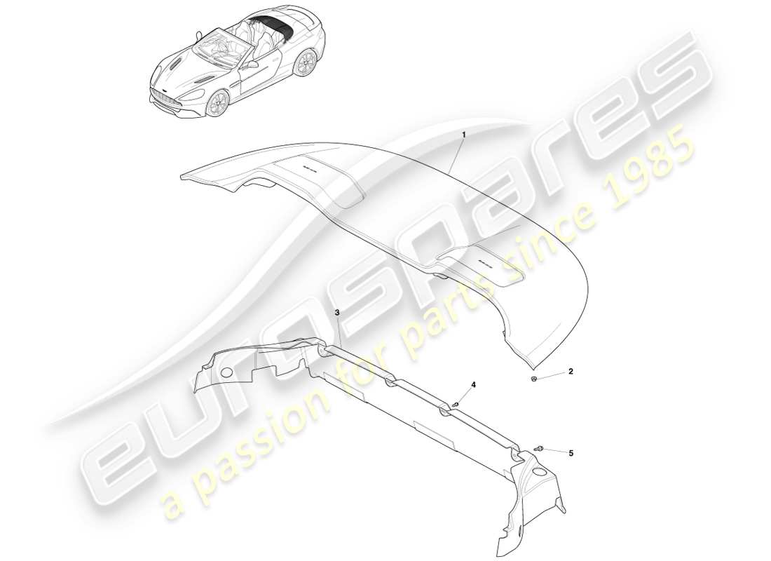 aston martin vanquish (2014) moldura de apertura de techo, volante diagrama de piezas
