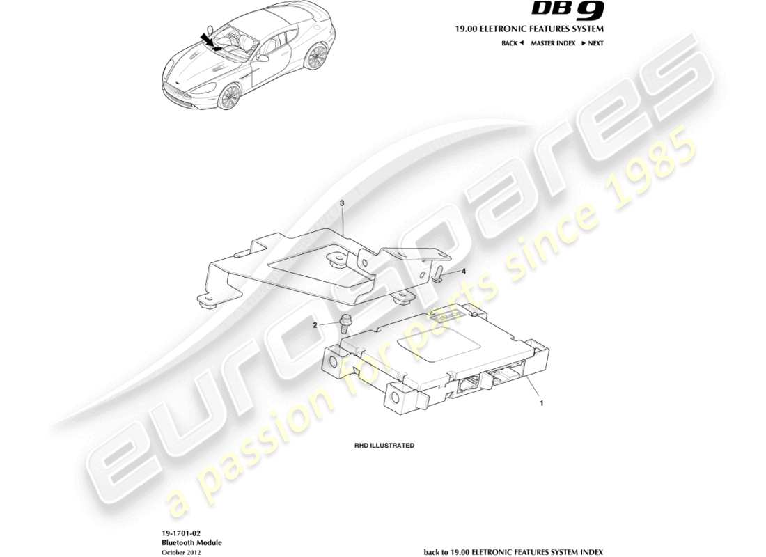 aston martin db9 (2016) diagrama de piezas del módulo bluetooth
