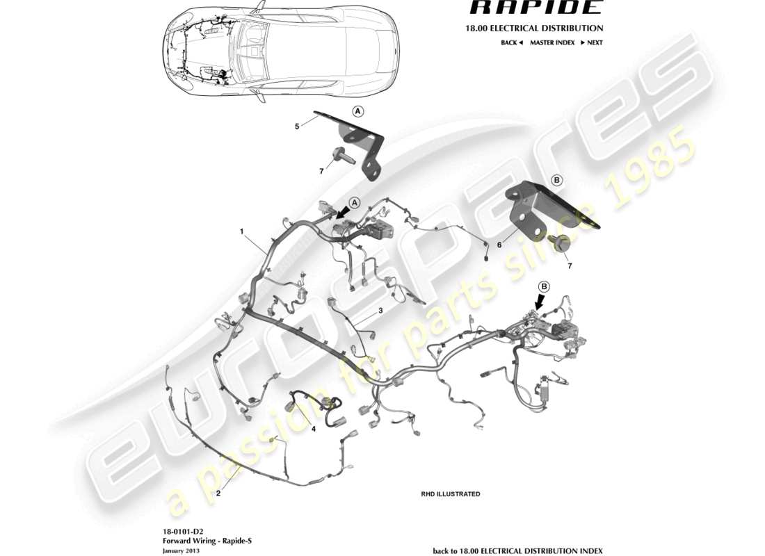 aston martin rapide (2013) arnés delantero, 13my en diagrama de piezas