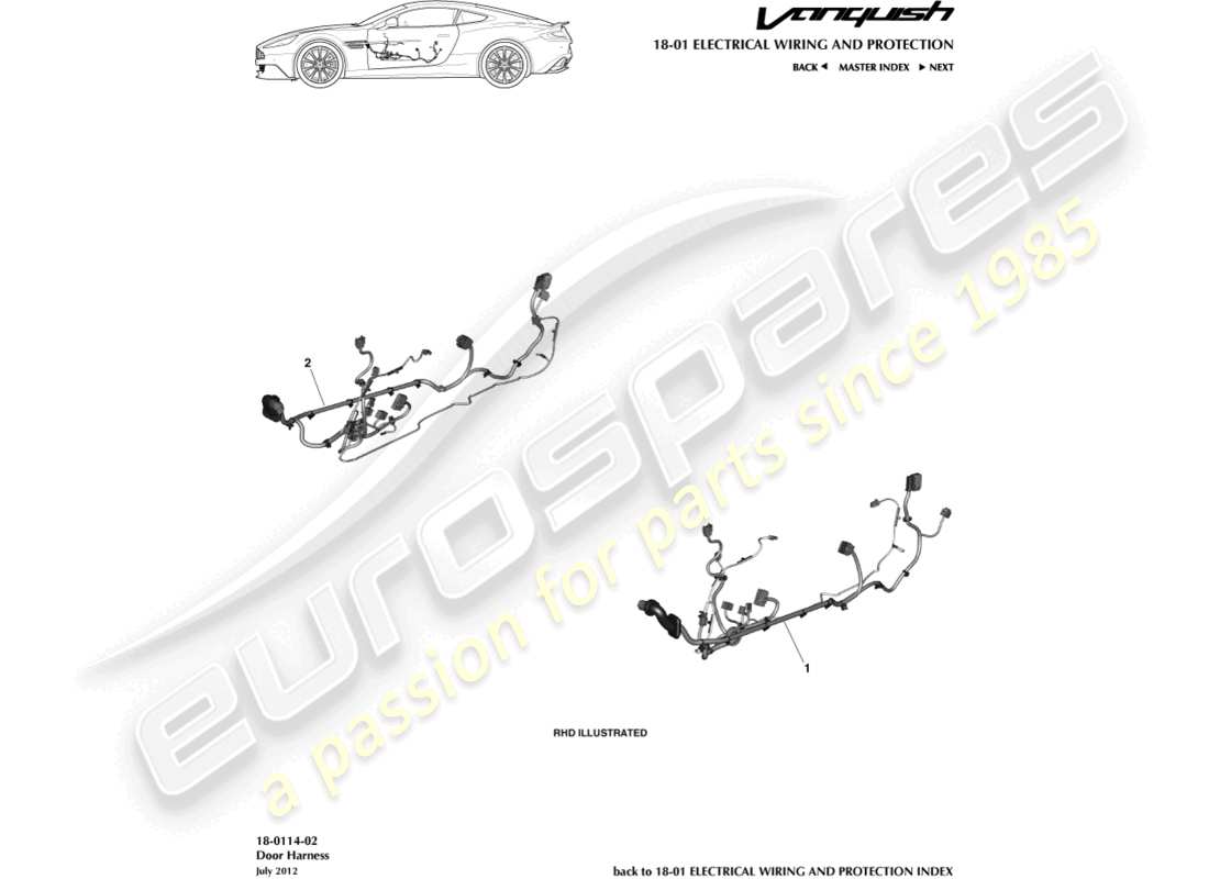aston martin vanquish (2015) arnés de puerta diagrama de piezas