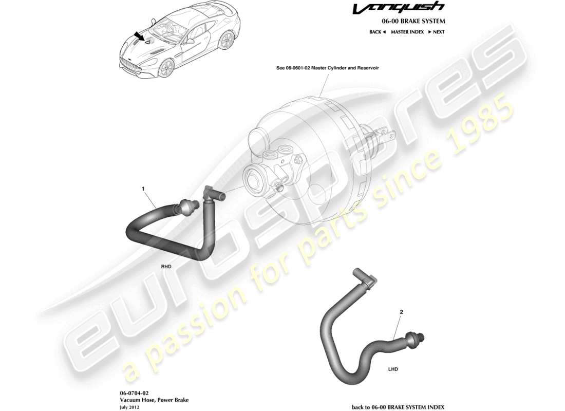 aston martin vanquish (2015) diagrama de piezas de la manguera del depósito de vacío