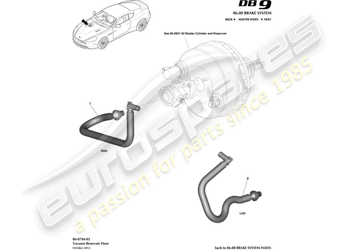 aston martin db9 (2015) diagrama de piezas de la manguera del depósito de vacío