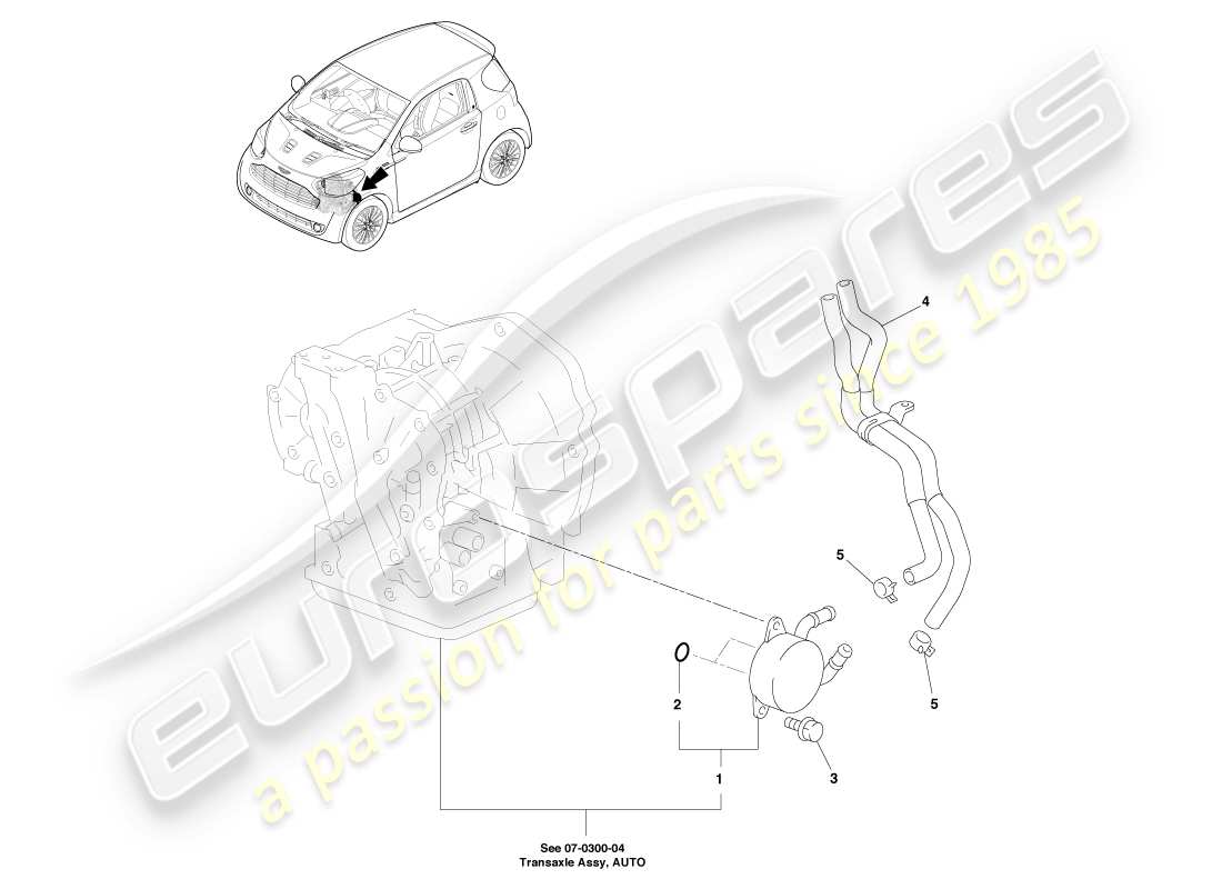 aston martin cygnet (2012) diagrama de piezas del enfriador de aceite y mangueras