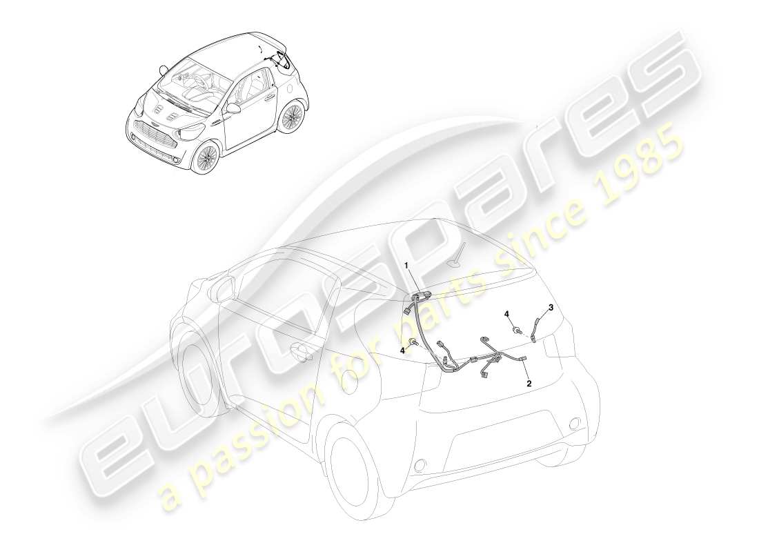 aston martin cygnet (2012) diagrama de piezas de cableado del extremo trasero