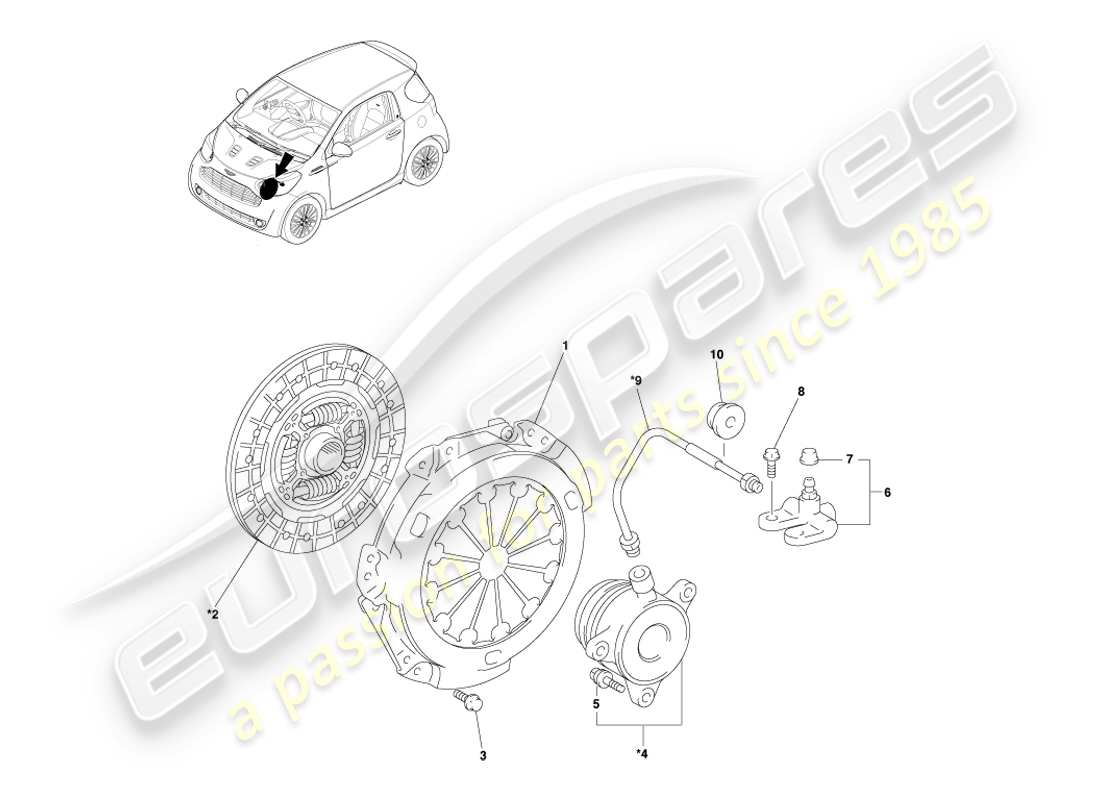 aston martin cygnet (2012) diagrama de piezas del conjunto del embrague y del cilindro de liberación