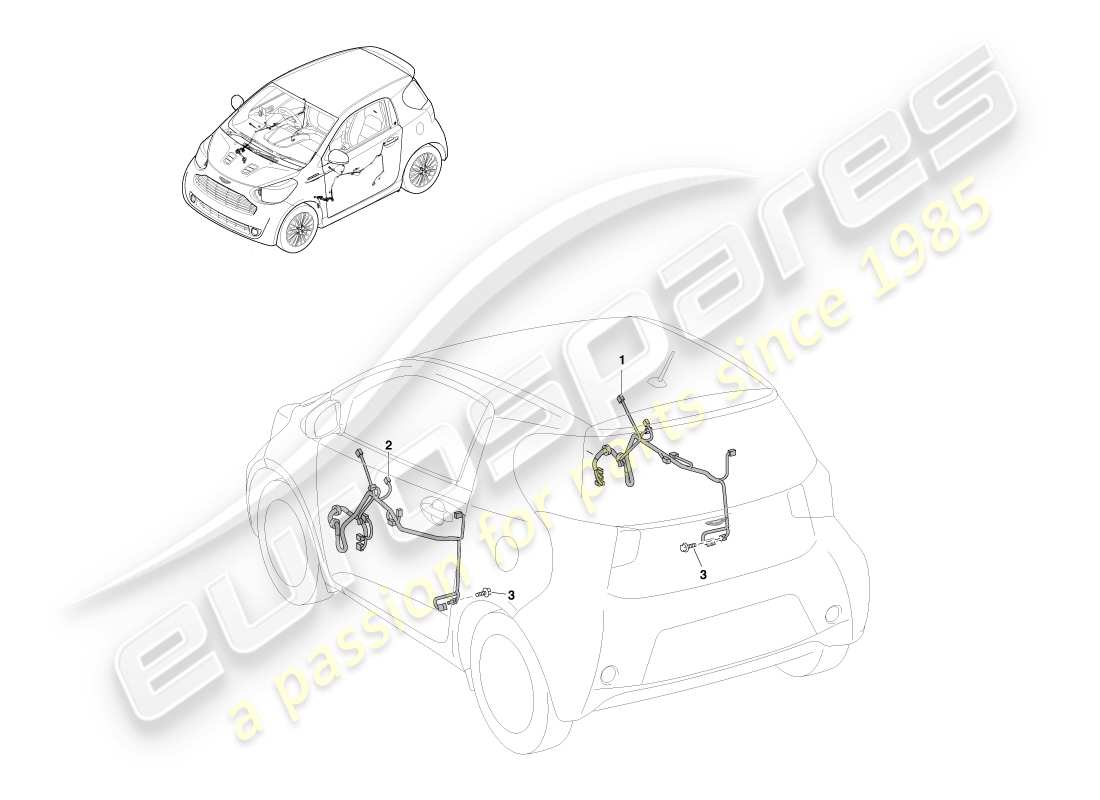aston martin cygnet (2012) diagrama de piezas del arnés de la puerta