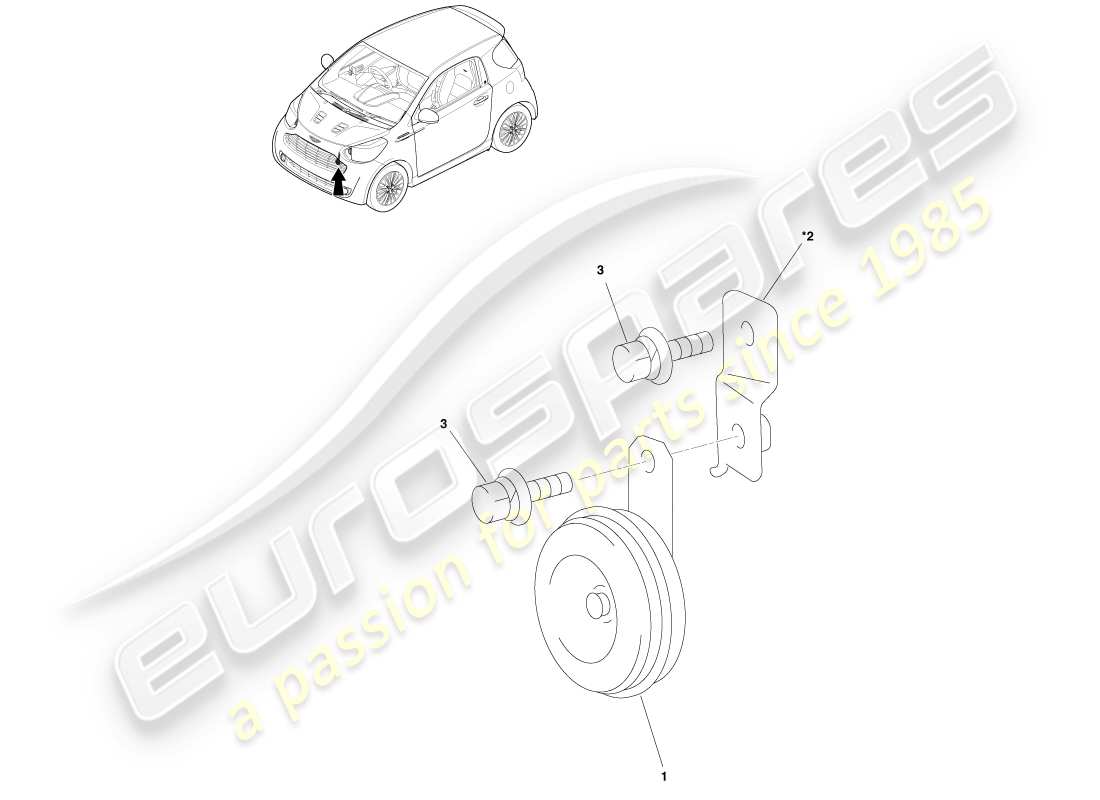 aston martin cygnet (2012) diagrama de piezas de la bocina de tráfico