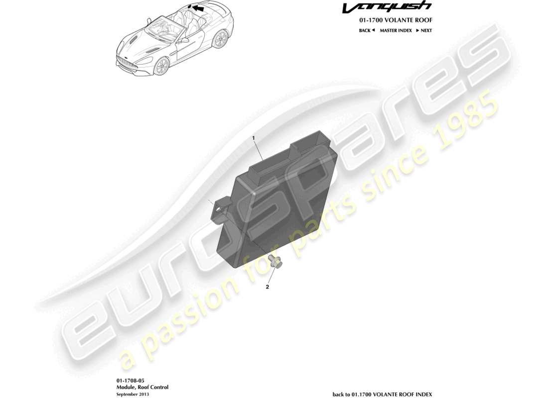 aston martin vanquish (2015) módulo de control de techo diagrama de piezas