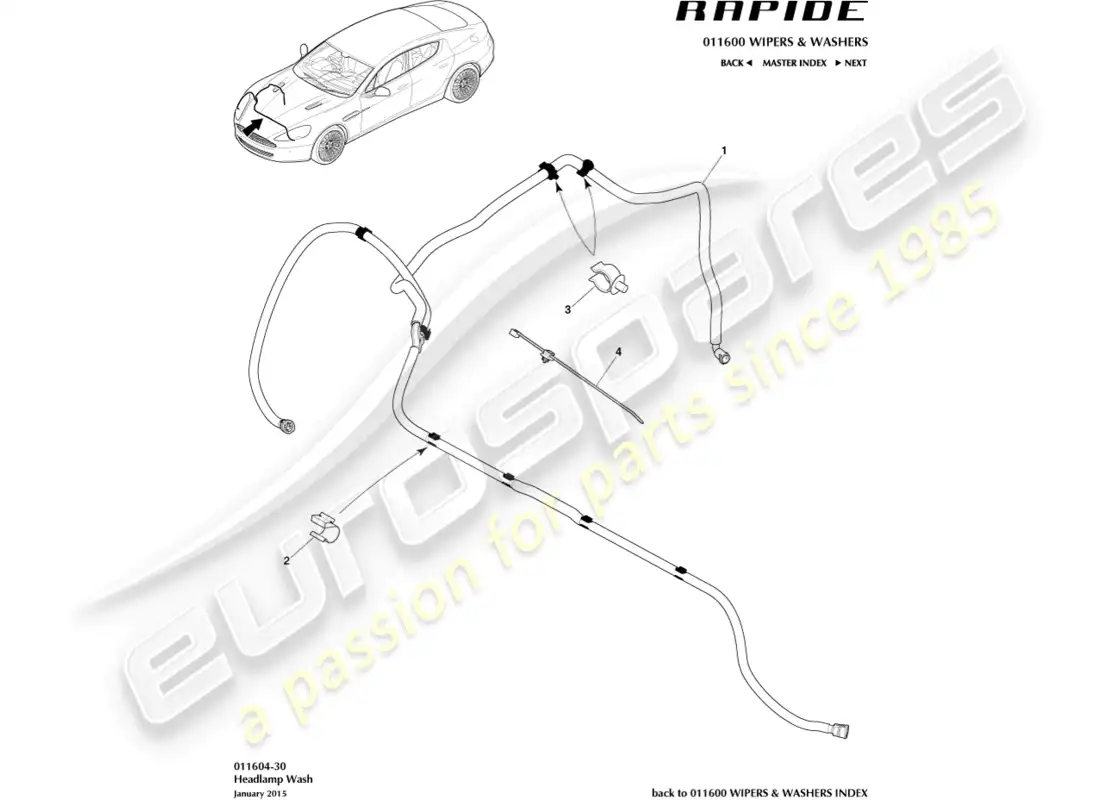 aston martin rapide (2017) lavado de faros diagrama de piezas