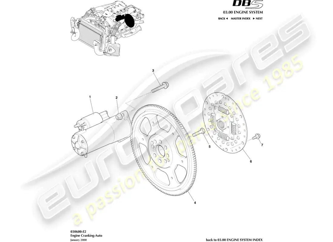 aston martin dbs (2011) motor de arranque, diagrama de piezas de automóvil