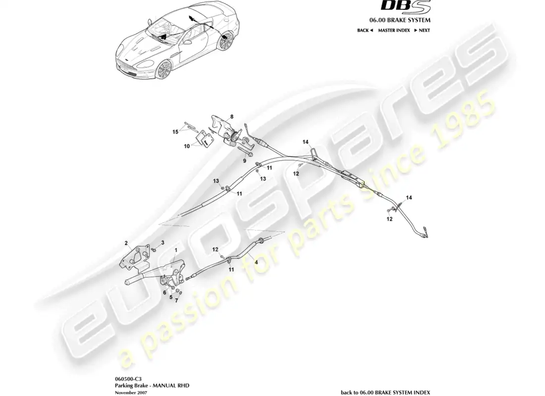 aston martin dbs (2011) freno de estacionamiento, lado derecho diagrama de piezas