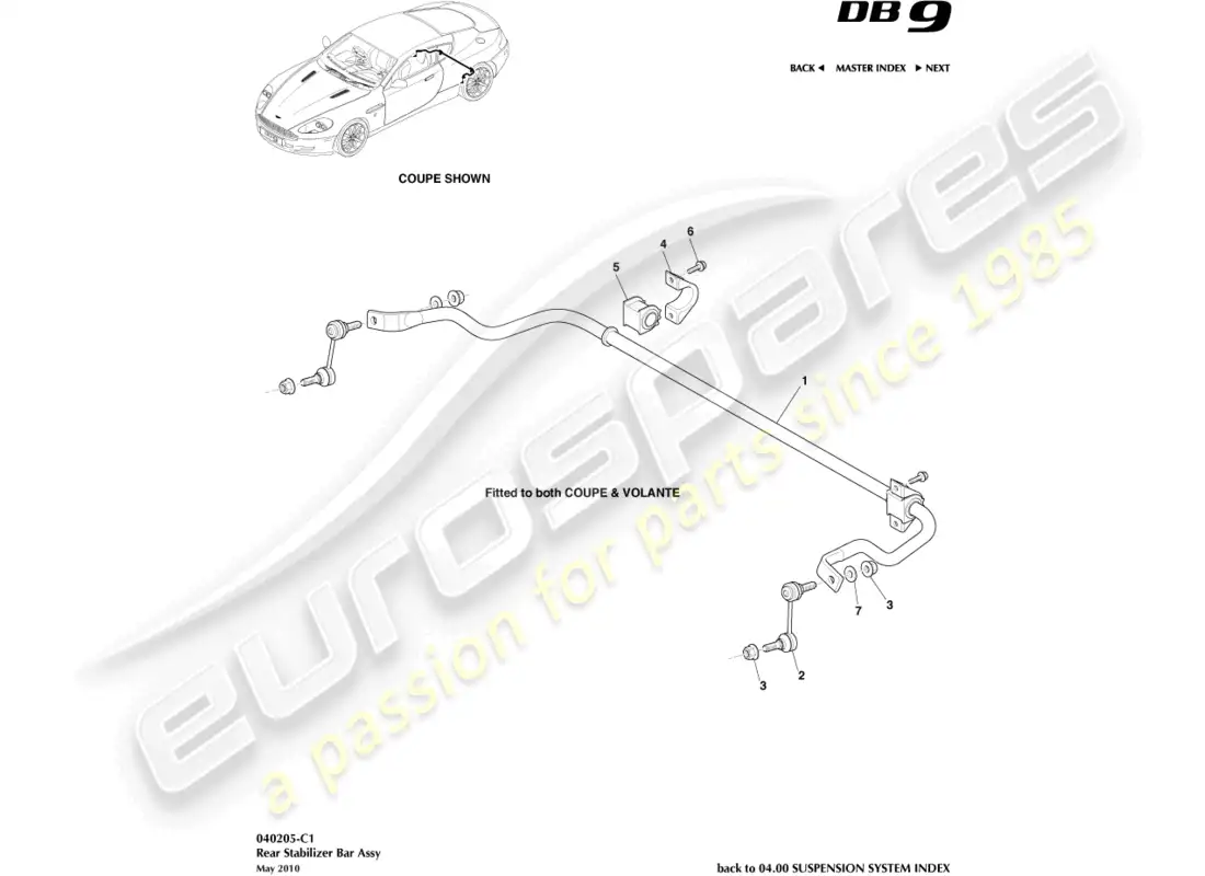aston martin db9 (2012) diagrama de piezas de la barra estabilizadora trasera