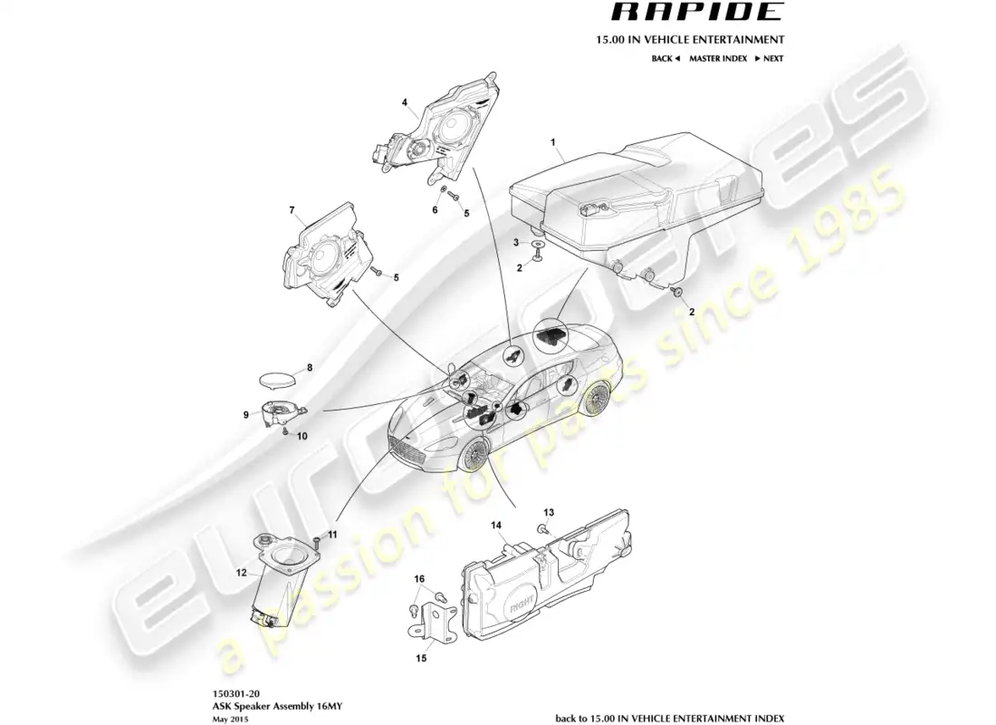 aston martin rapide (2013) ponentes, preguntar diagrama de piezas