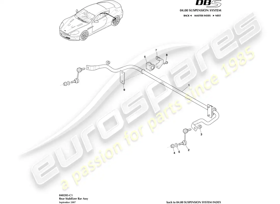 aston martin dbs (2009) barra estabilizadora trasera diagrama de piezas