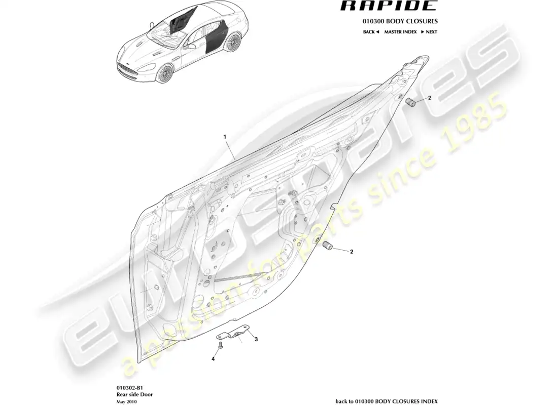 aston martin rapide (2011) conjunto de puerta trasera diagrama de piezas