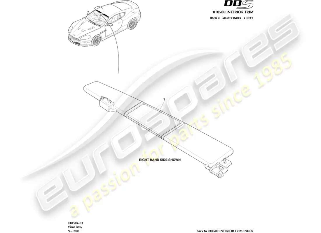 aston martin dbs (2007) parasol diagrama de piezas