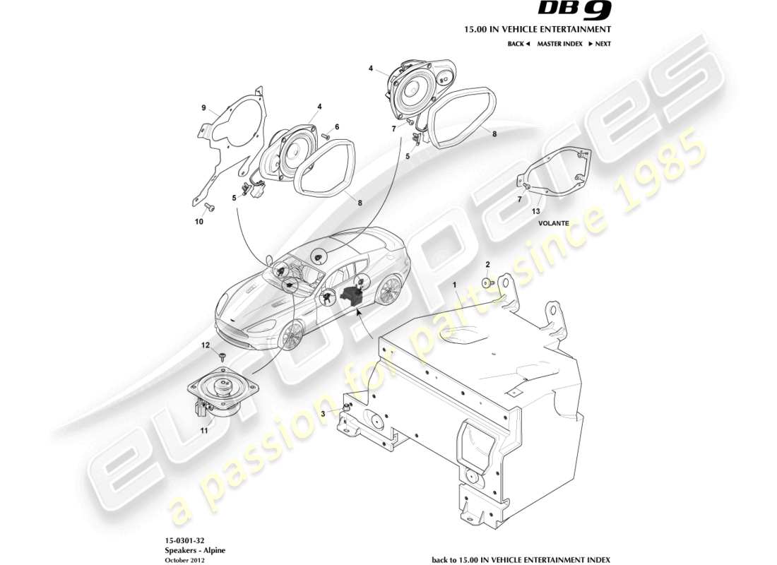 aston martin db9 (2015) altavoces, diagrama de piezas alpine