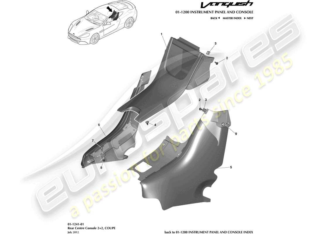 aston martin vanquish (2015) consola trasera, cupé 2+2 diagrama de piezas