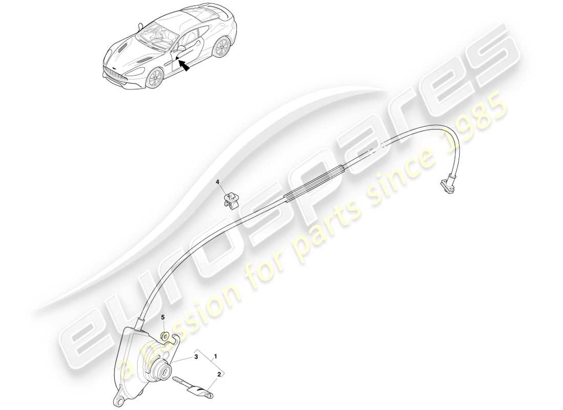 aston martin vanquish (2014) juego de cerradura y llaves diagrama de piezas