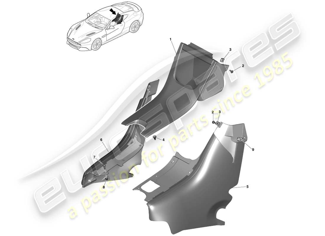 aston martin vanquish (2013) consola trasera, cupé 2+2 diagrama de piezas