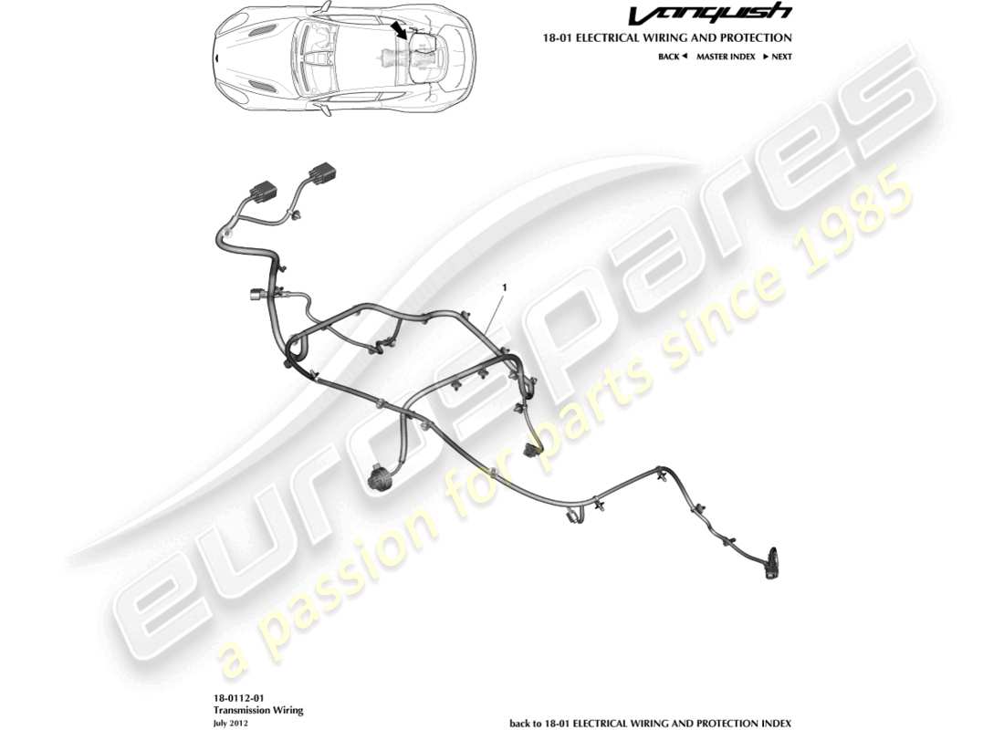aston martin vanquish (2015) arnés de transmisión diagrama de piezas
