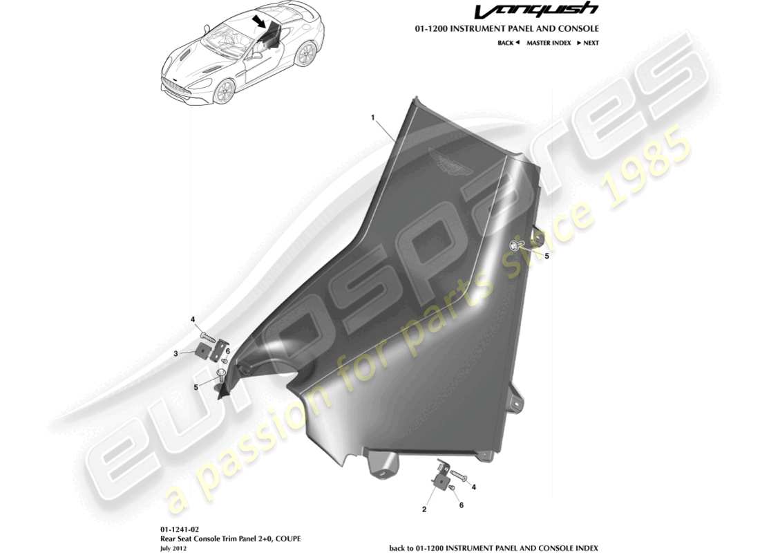aston martin vanquish (2017) consola trasera, cupé 2+0 diagrama de piezas