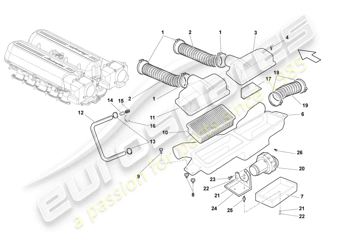 lamborghini gallardo spyder (2008) diagrama de piezas del filtro de aire