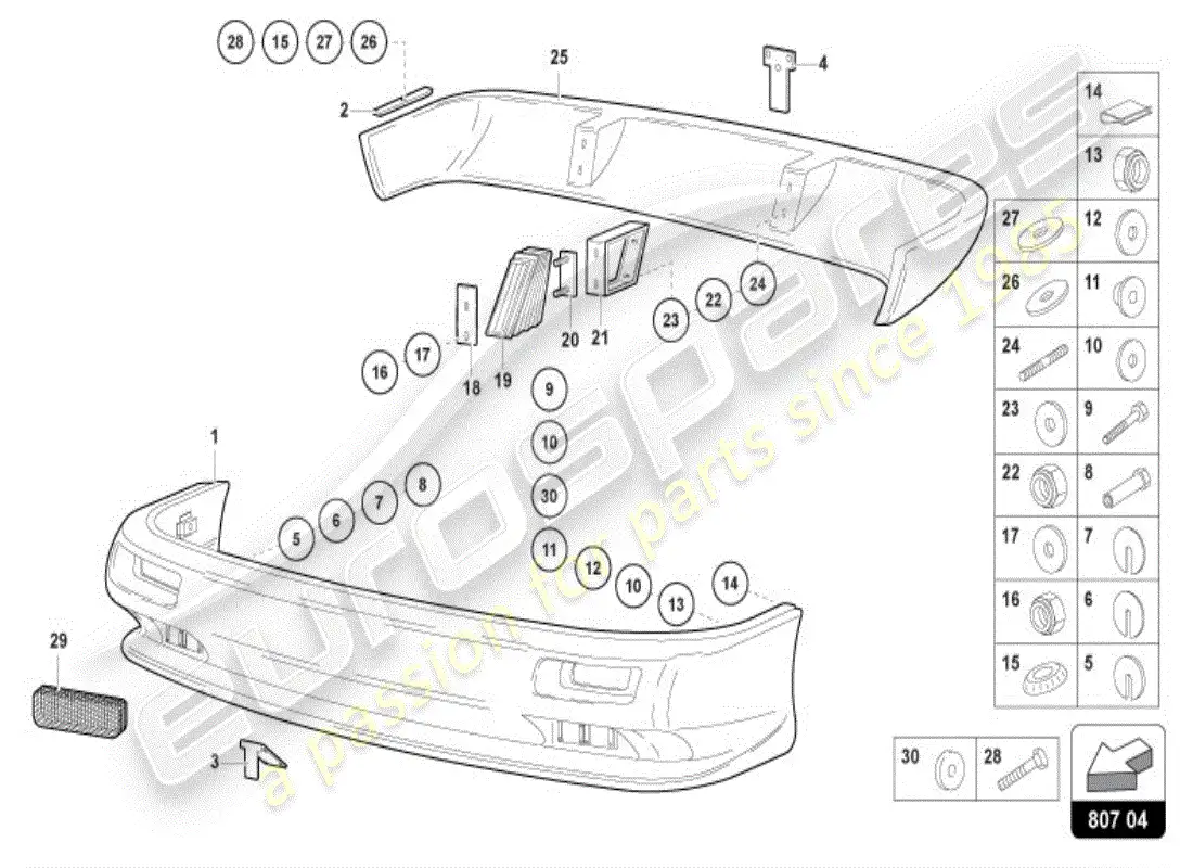 lamborghini diablo vt (1995) parachoques, completo diagrama de piezas