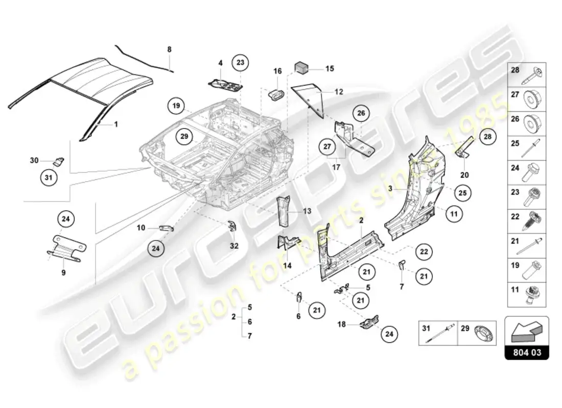lamborghini sto (2024) refuerzo del techo diagrama de piezas