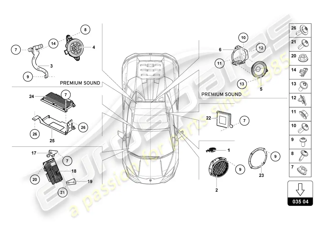 lamborghini evo spyder (2021) unidad de radio diagrama de piezas