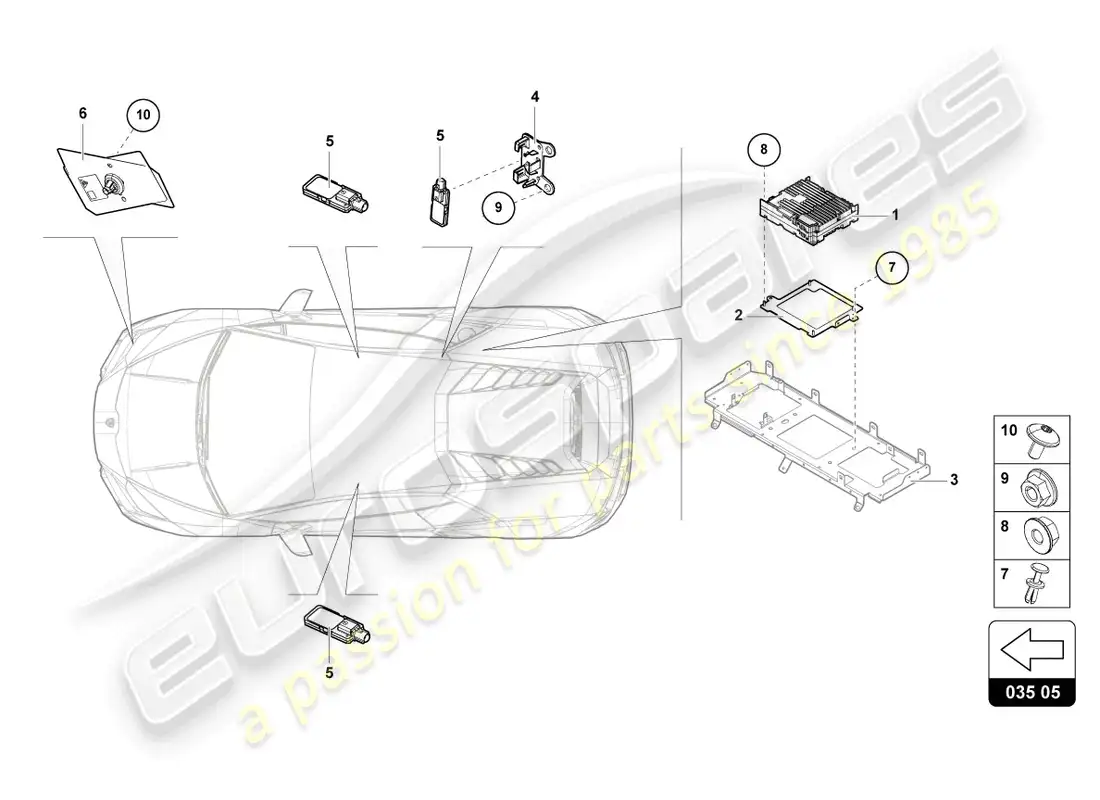 lamborghini evo coupe 2wd (2022) aéreo diagrama de piezas