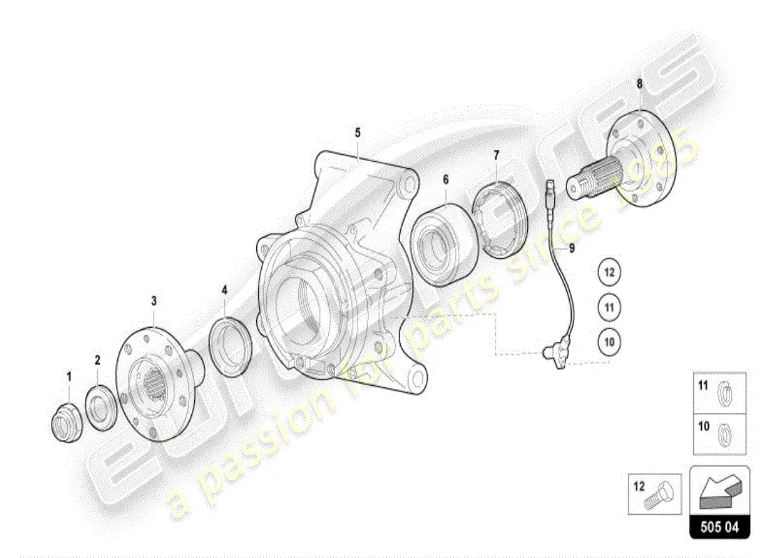 lamborghini diablo vt (1996) diagrama de piezas del cubo de rueda