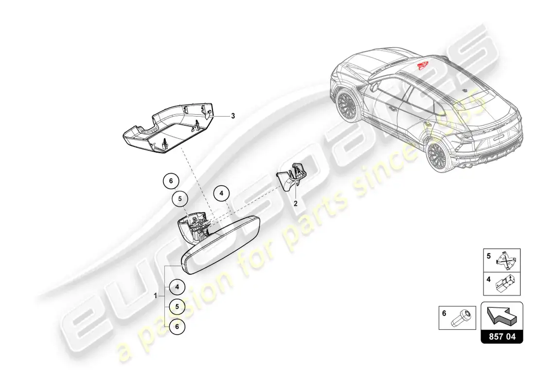 lamborghini urus (2022) espejo interior diagrama de piezas