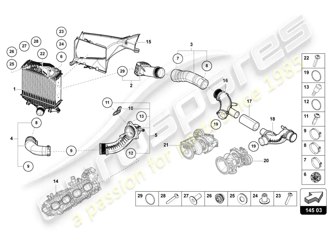 lamborghini urus (2022) enfriador de aire de carga izquierdo diagrama de piezas