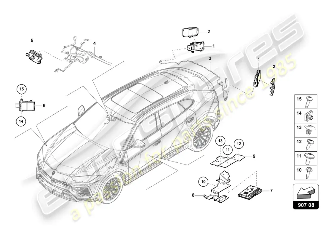 lamborghini urus (2022) unidad de control para asistencia de cambio de carril diagrama de piezas