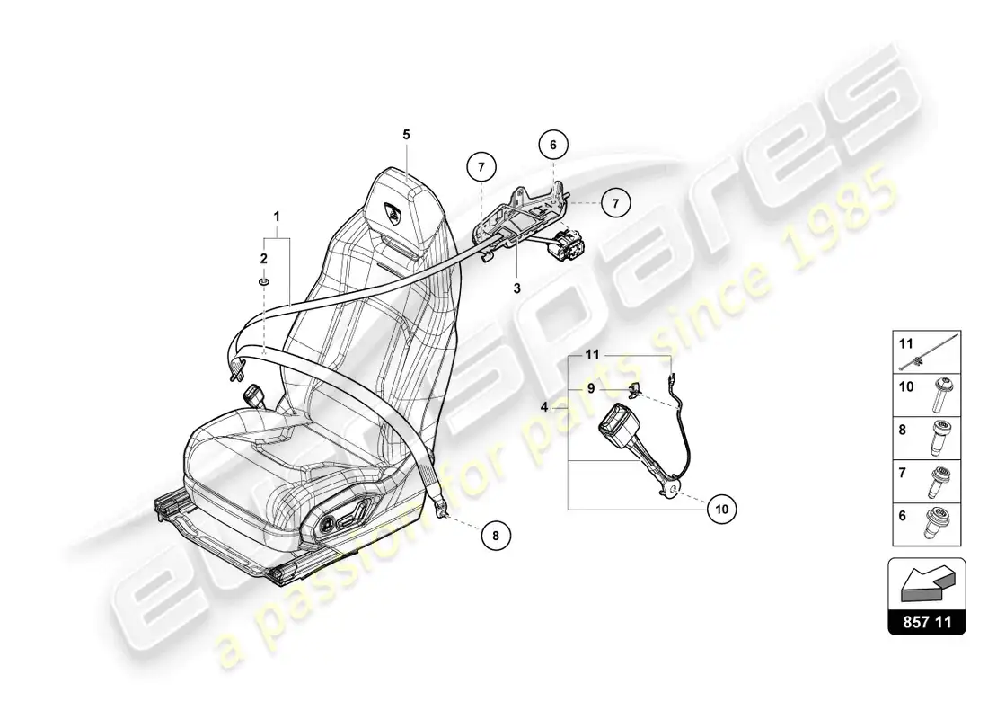 lamborghini urus (2022) cinturón de seguridad de tres puntos trasero diagrama de piezas