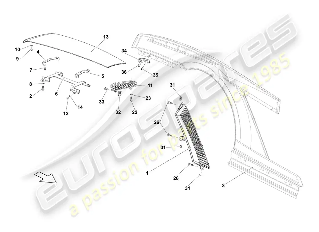lamborghini lp570-4 sl (2012) ala trasera diagrama de piezas