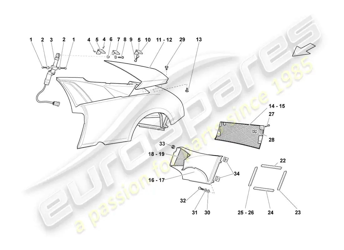 lamborghini lp640 coupe (2008) adorno del panel lateral diagrama de piezas