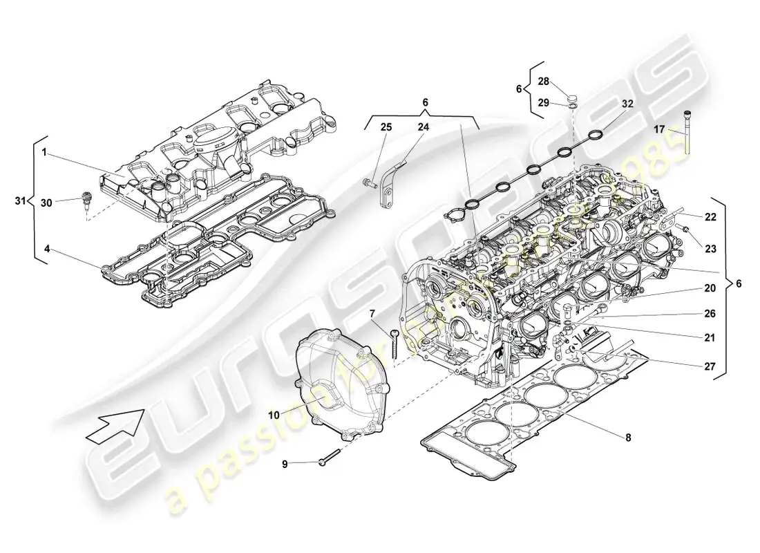 lamborghini lp570-4 sl (2012) cilindros de culata completos 6-10 diagrama de piezas