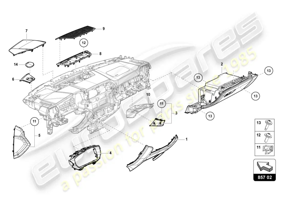 lamborghini urus (2022) tablero de instrumentos diagrama de piezas