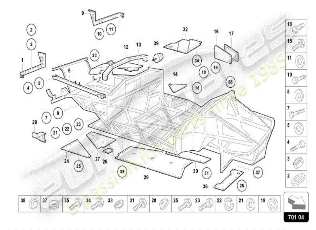 lamborghini diablo vt (1995) marco de adorno parte delantera diagrama de piezas