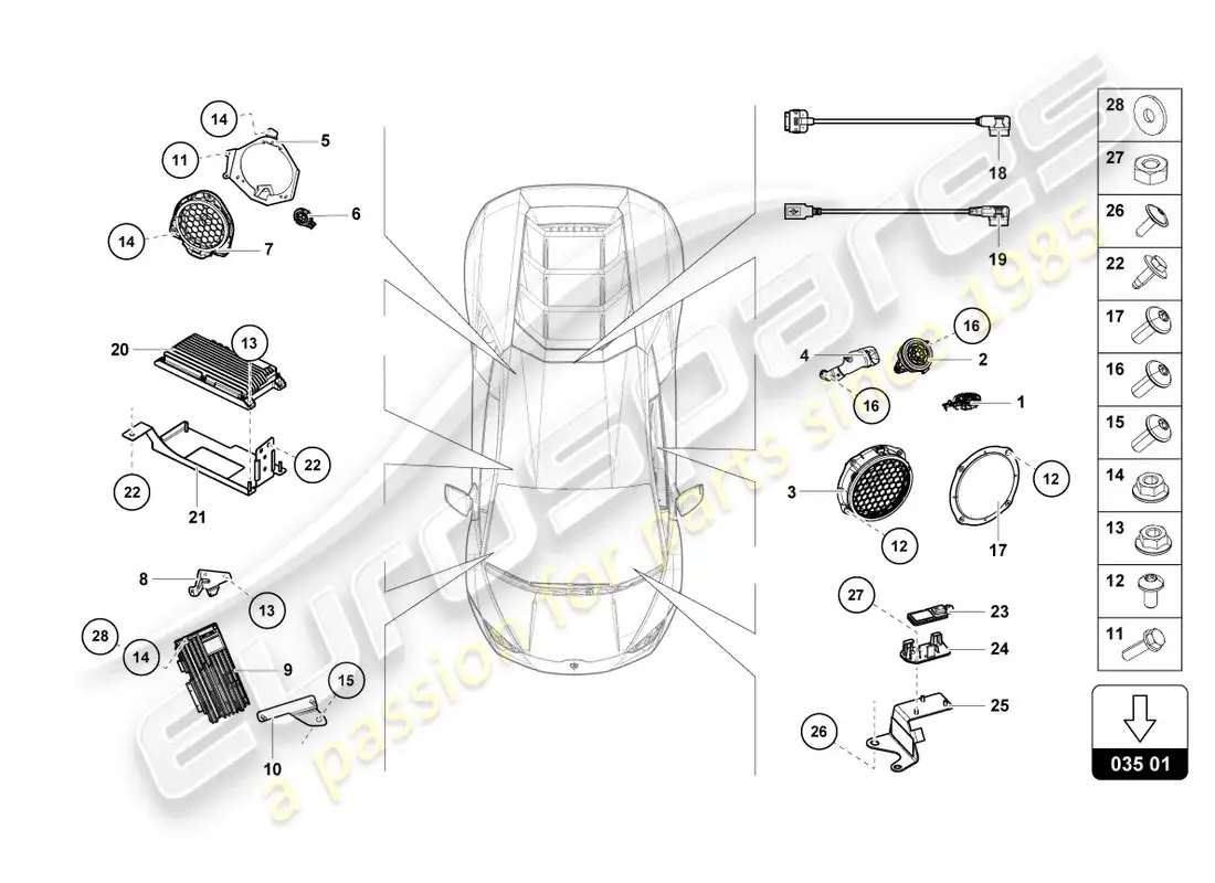 lamborghini evo coupe 2wd (2022) altoparlante diagrama de piezas