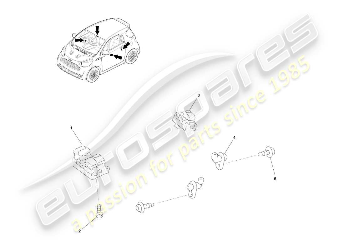 aston martin cygnet (2012) diagrama de piezas de interruptores y relés de puerta