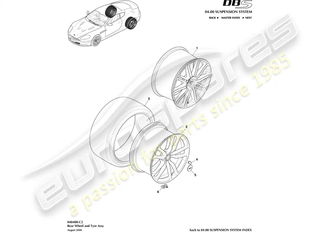 aston martin dbs (2011) ruedas y neumáticos traseros diagrama de piezas