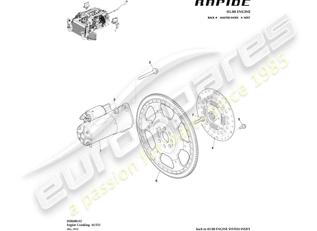aston martin rapide (2010) arranque del motor, diagrama de piezas de automóvil