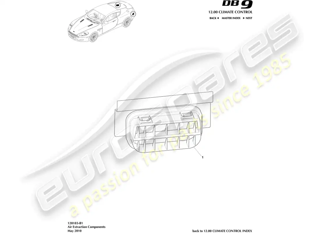 aston martin db9 (2012) componentes de extracción de aire diagrama de piezas